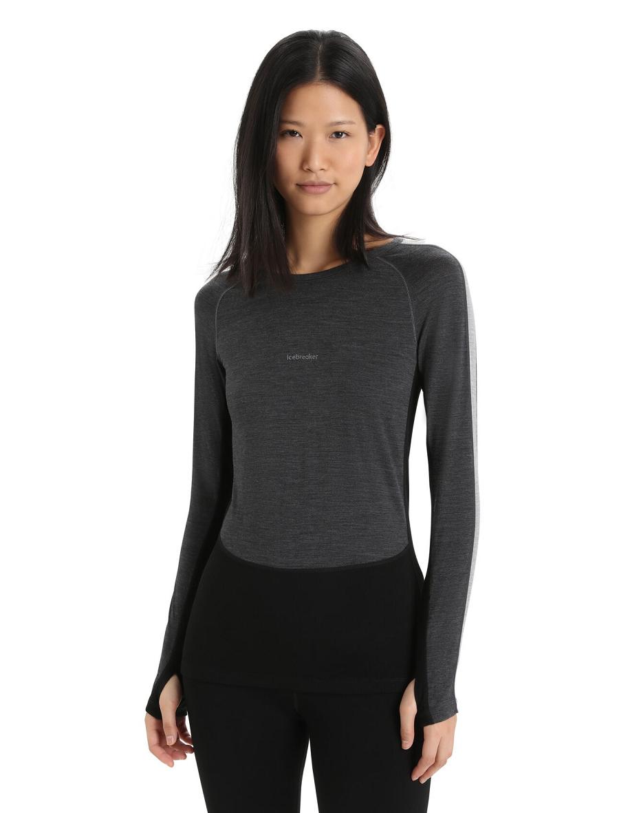 Icebreaker 200 ZoneKnit™ Merino Long Sleeve Crewe Naisten Base Layers Mustat | FI 1850QMAZ